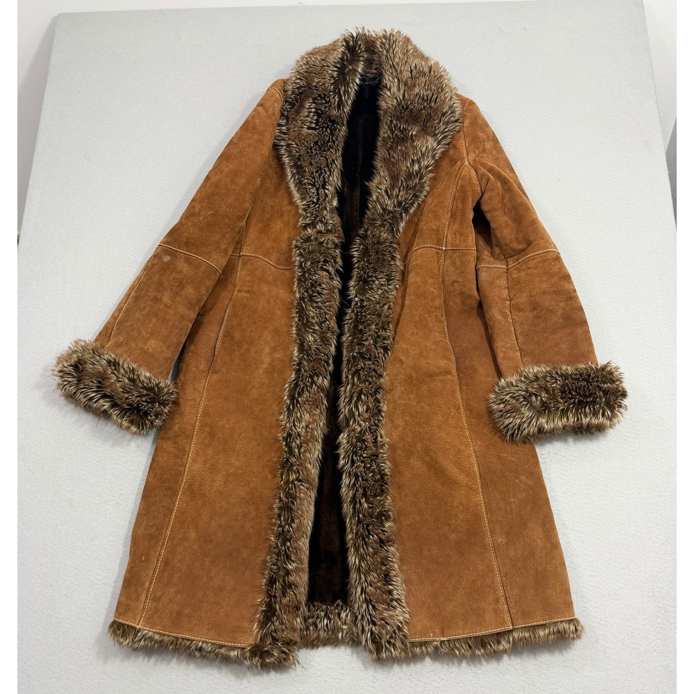 Wilsons Leather Coat Women Large Brown Suede Pelle Studio Faux Fur Penny Lane